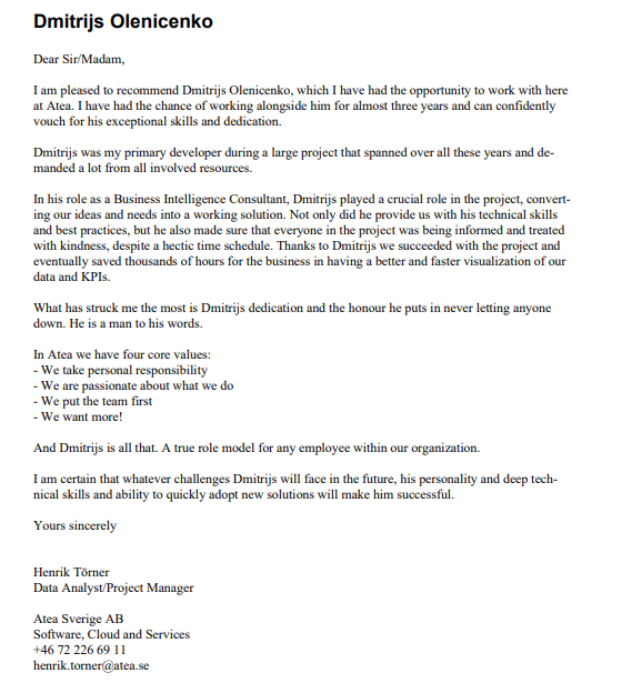 Recommendation letter 1