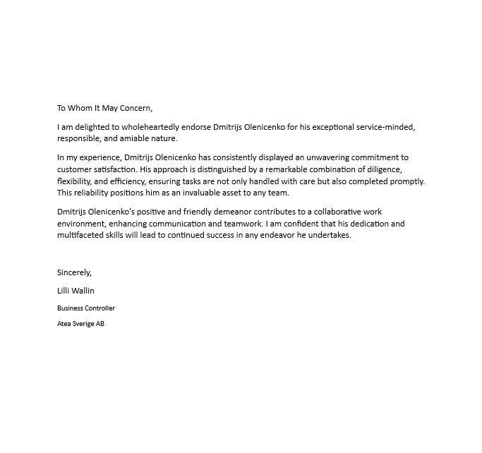 Recommendation letter 2